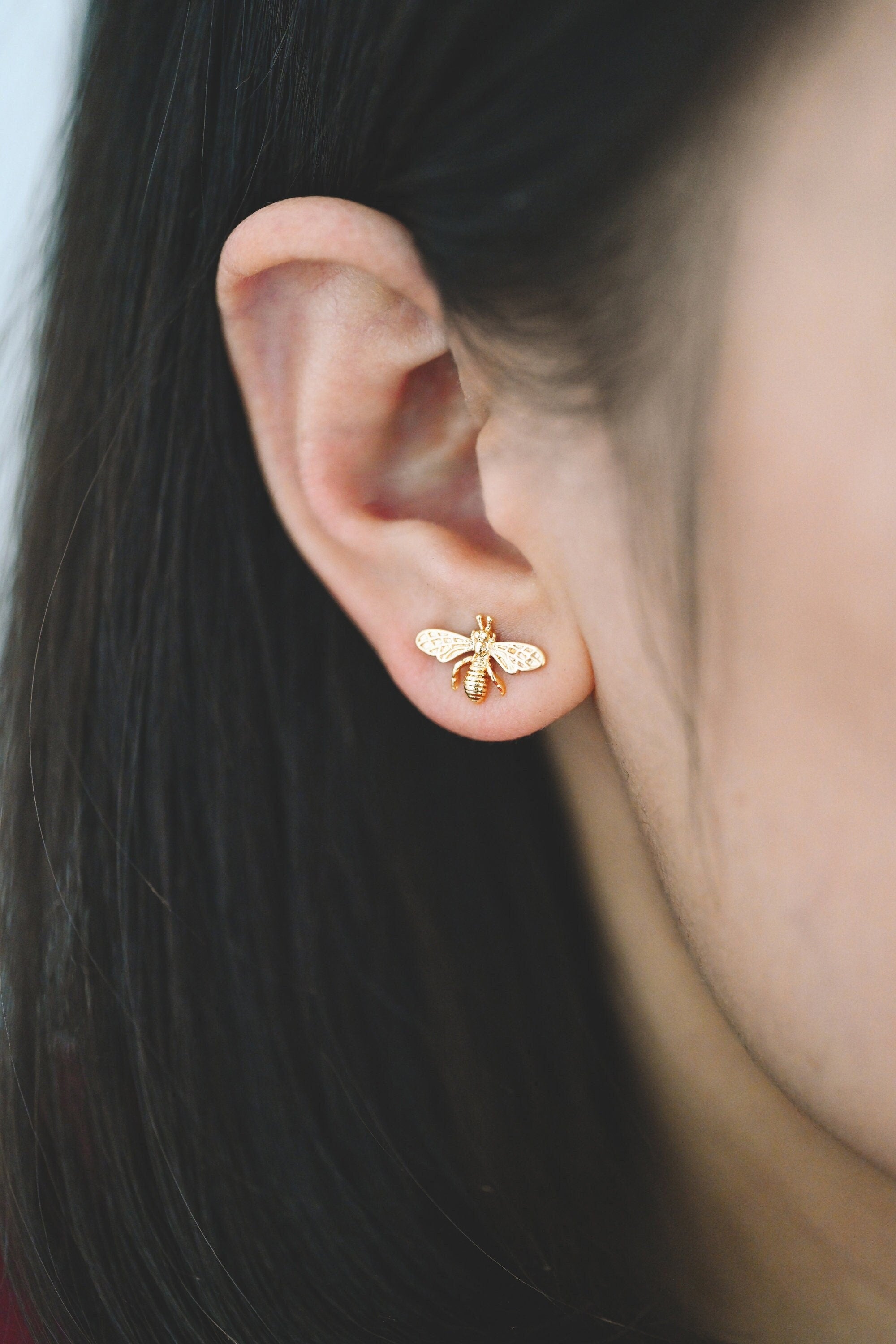 10pcs Gold/ Rhodium plated Brass Bee Ear Posts 14.5mm, Honeybee Stud Earrings (GB-516)